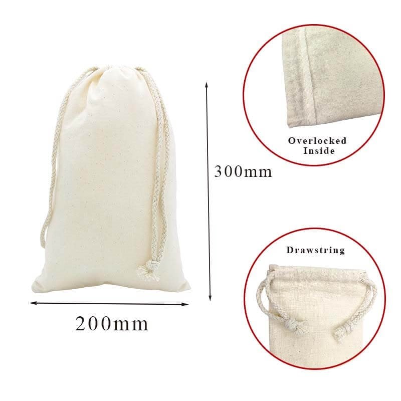 Picture of Medium Calico Drawstring Bags size 300mmx200mm