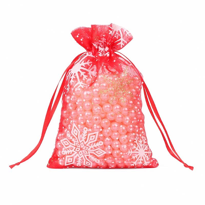 50pcs Mixed 10 Patterns Christmas Organza Bags - 2 Sizes, 