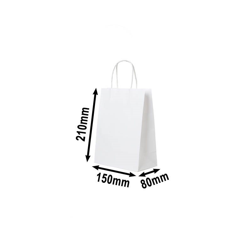 White Twisted Handle White Paper Bags, Esra, 10 x 5 x 10H 50pcs /