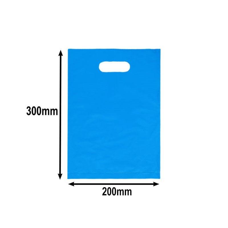 100pcs Small Blue Plastic Carry Bags with Die Cut Handles 200x300mm | Sku Name