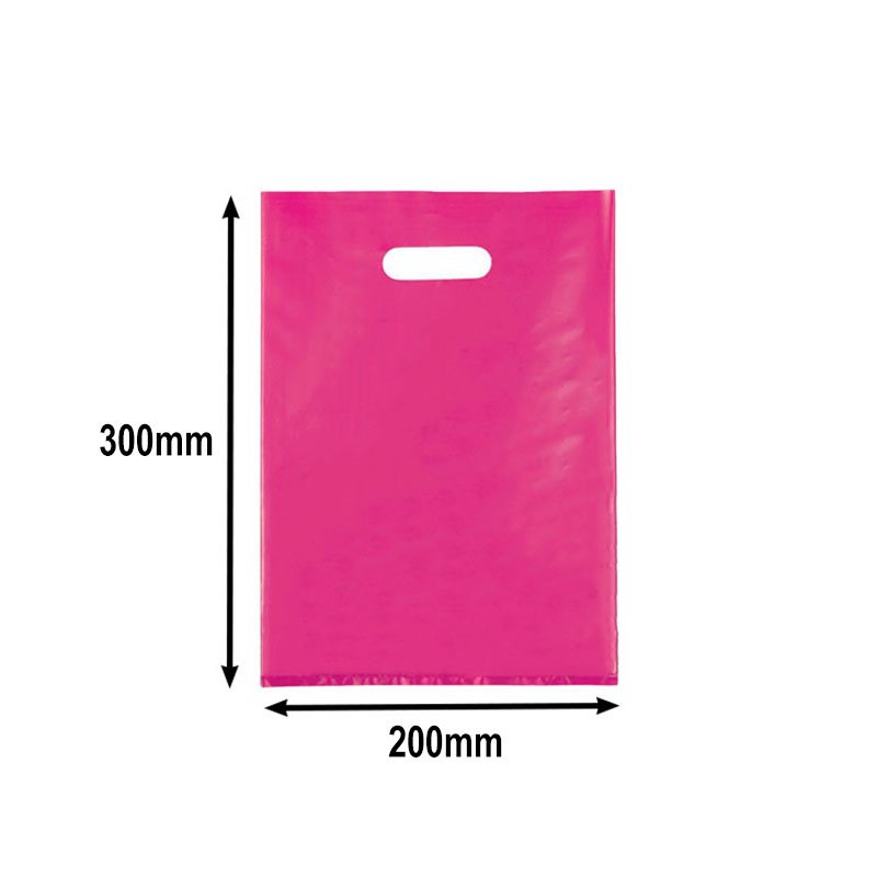 100pcs Small Hot Pink Plastic Carry Bags with Die Cut Handles