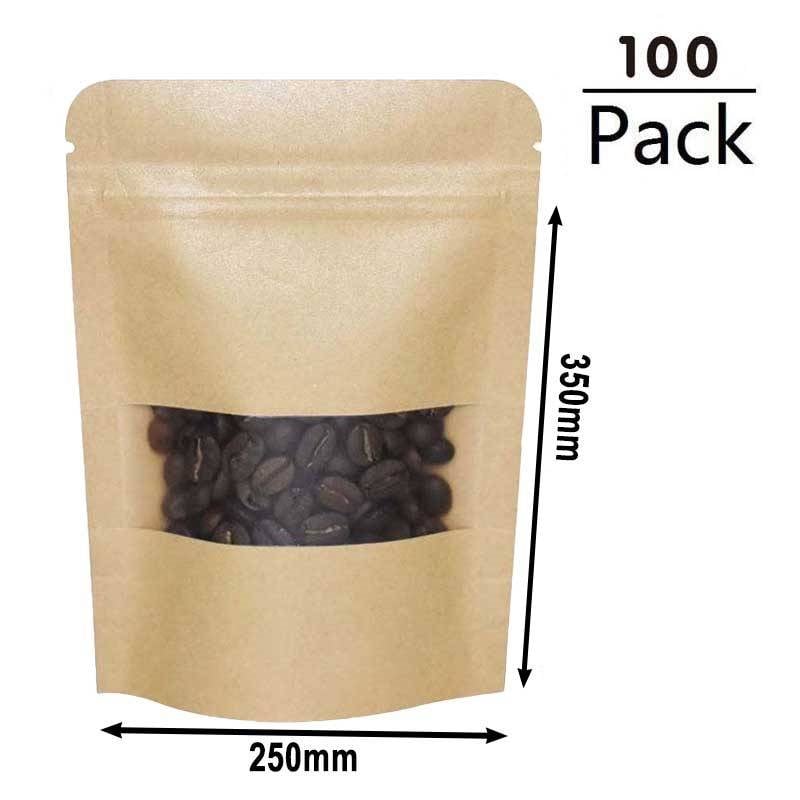 1kg Kraft Stand Up Pouches with Window 250x350x50mm - 100pcs | Sku Name