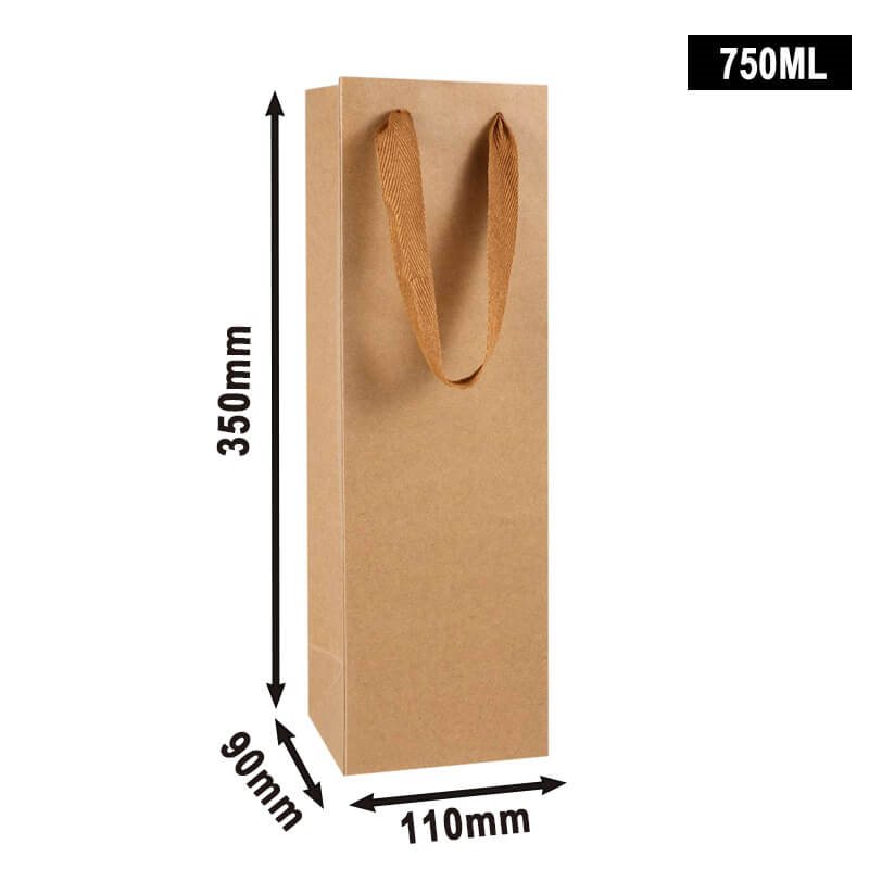 Paper Wine Gift Bags 110x350mm Single Bottle Brown - 50pcs sku image