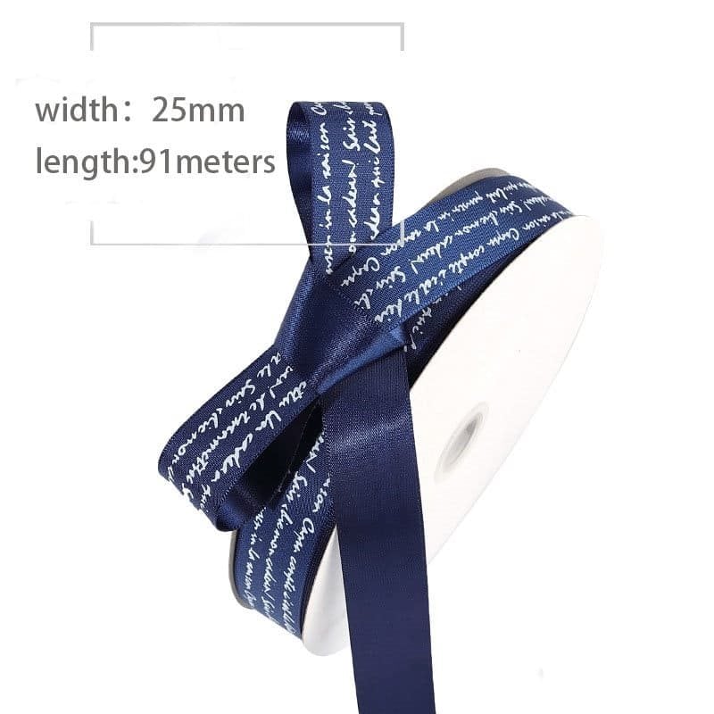 25mmx91M Navy Blue Ribbon with Printed Alphabet | Sku Name
