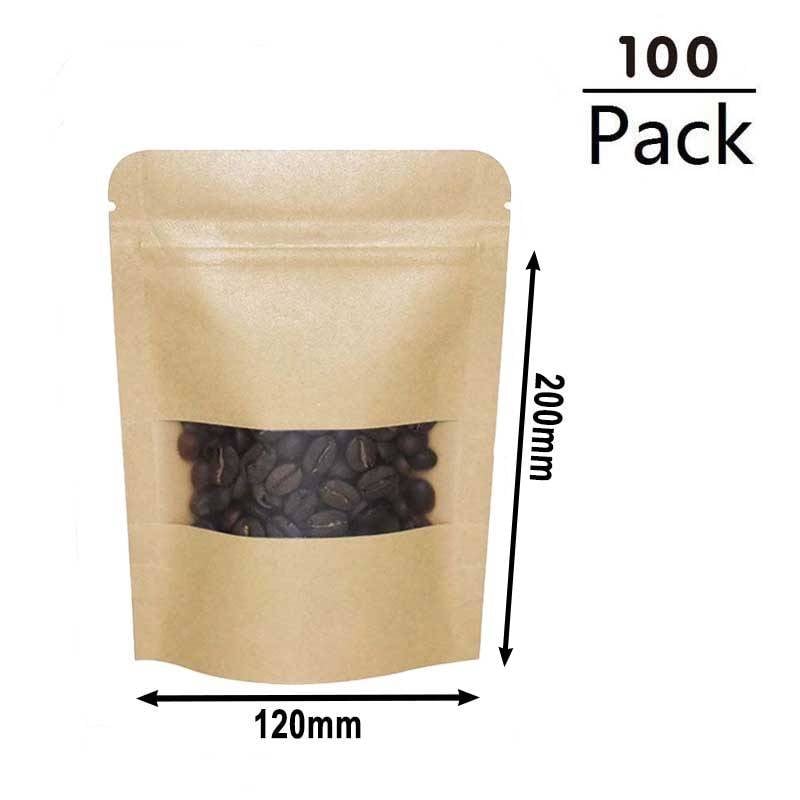 120g Kraft Stand Up Pouches with Window 120x200x40mm - 100pcs | Sku Name