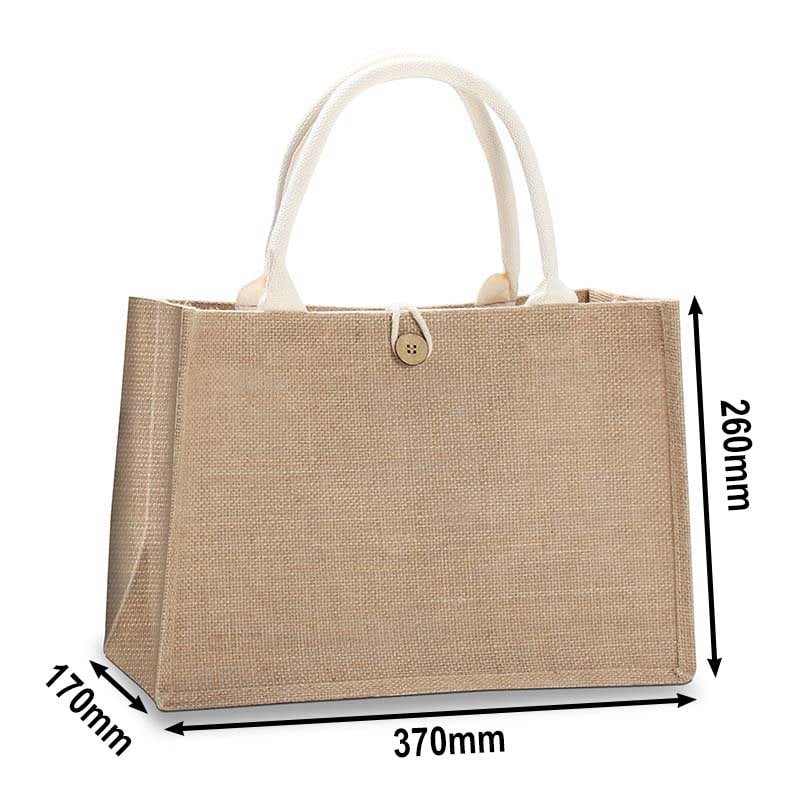 6pcs Natural Jute Tote Bags with Buttons 370x260x170mm | Sku Name
