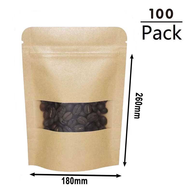 400g Kraft Stand Up Pouches with Window 180x260x40mm - 100pcs | Sku Name