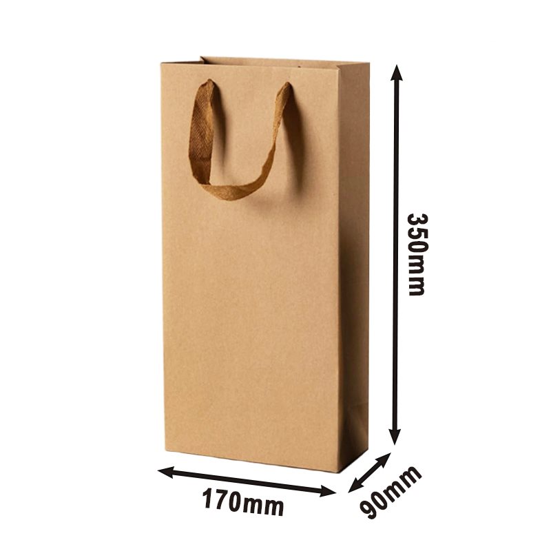 Paper Wine Gift Bags 170x350mm Double Bottle Brown - 100pcs sku image