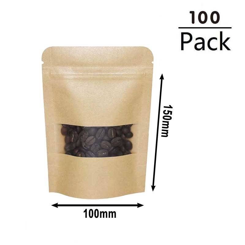 50g Kraft Stand Up Pouches with Window 100x150x30mm - 100pcs | Sku Name