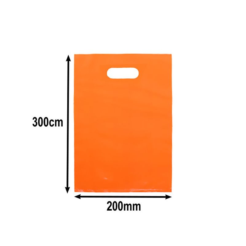 100pcs Small Orange Plastic Carry Bags with Die Cut Handles 200x300mm | Sku Name