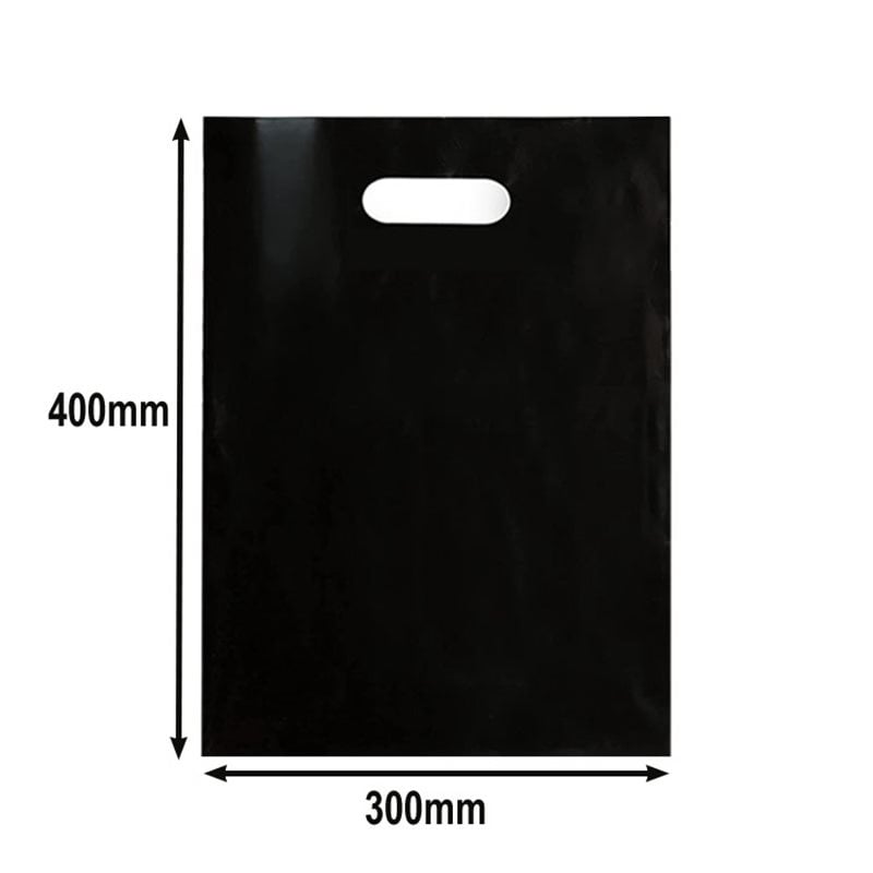 100pcs Large Black Plastic Carry Bags with Die Cut Handles 300x400mm | Sku Name