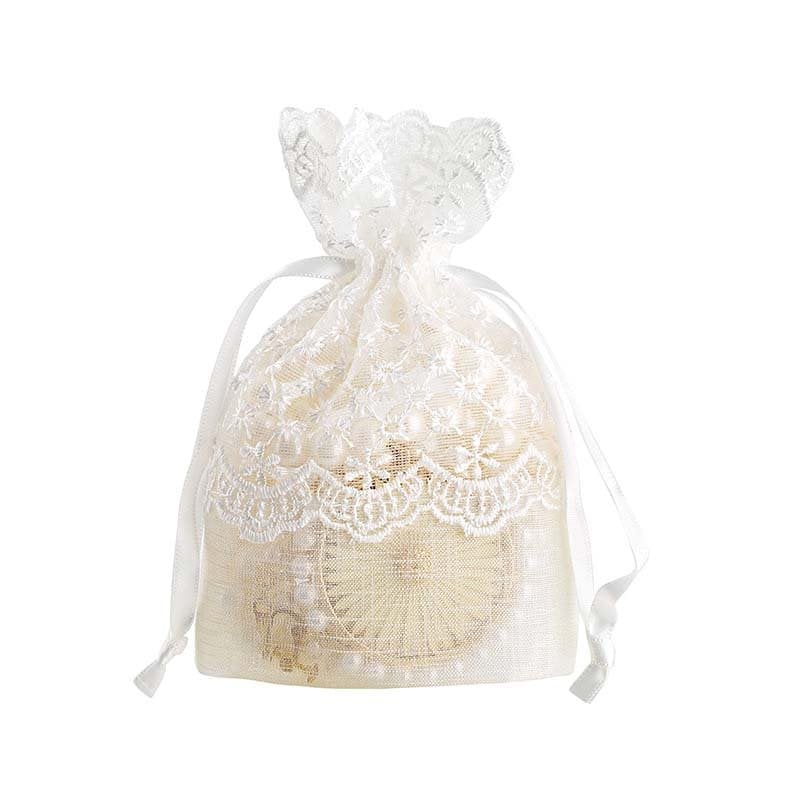 10pcs White Embroidered Lace Organza Bags with Drawstrings 100x140mm | Sku Name
