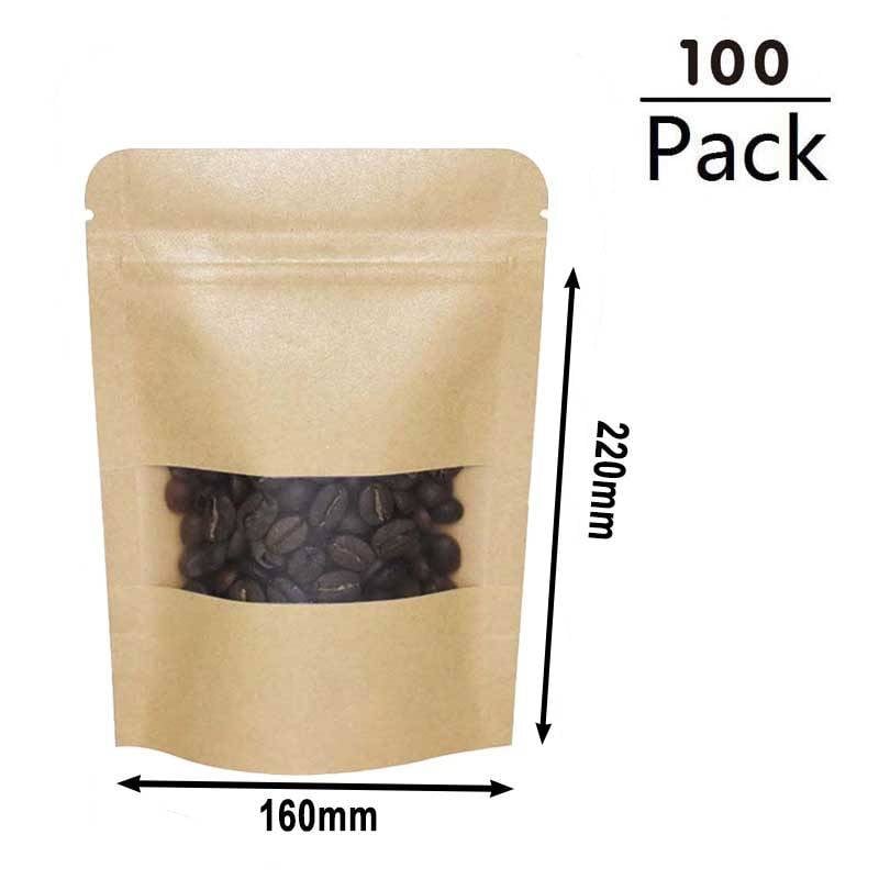 300g Kraft Stand Up Pouches with Window 160x220x40mm - 100pcs | Sku Name